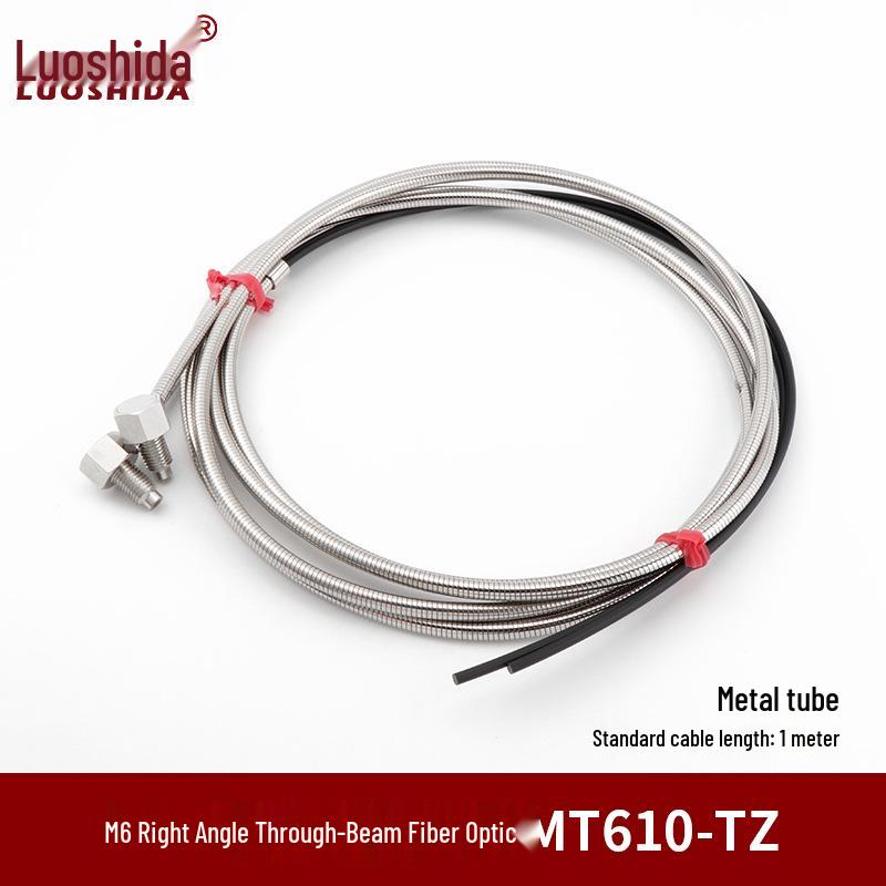 Metal Sheathed Fiber Optic Sensor Amplifier with Right Angle Elbow and Extended Reflective Through-Beam Cable