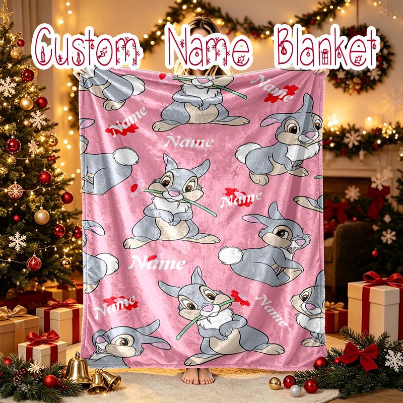 1pc Snug Thumper Friends Whimsical Bunny Blanket, Custom Name Print Blanket, Perfect for Home, Couch, Bed, Picnic, Travel, Office