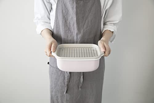 [Amazon.co.jp Exclusive] Fuji Horo Square Tempura Pot, Pink, IH Compatible, Includes Thermometer, Frying Net, and Tray, Gift Item