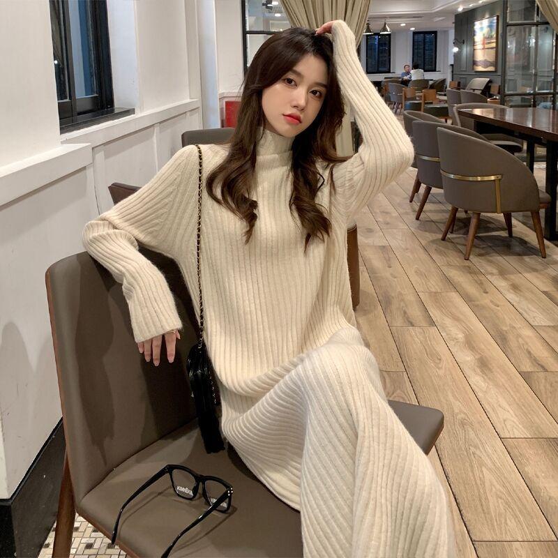 Semi-turtleneck long over-the-knee sweater knitted primer dress with long dress inside women's autumn new model