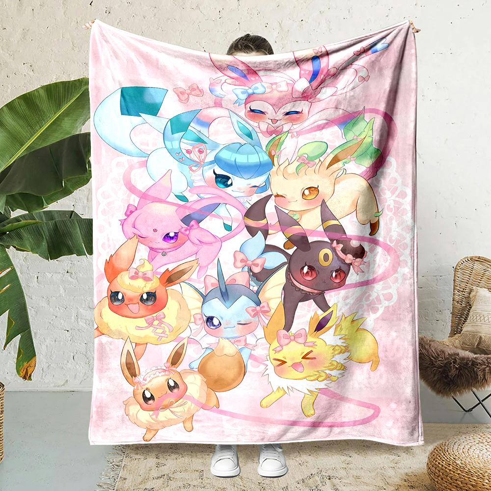 Japanese Games Pokemen-Eevee Cartoon Blanket Soft Fluffy Plush Blanket Sofa Office Quilt Throw Picnic Beach Towel Luxury Gift