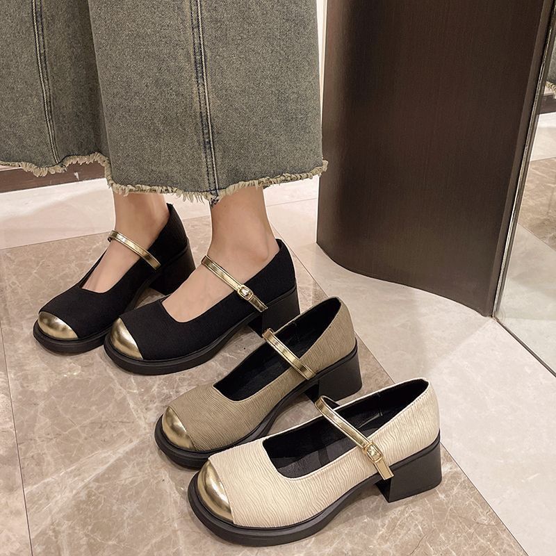 Shallow French high-heeled Mary Jane shoes thick heel square head temperament spring and autumn new fashion single shoes women