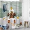 Funny Dog Shower Curtain Vintage Hilarious Dachshund Bath Soap Cute Animal Puppy Pets Bubbles Duck with Hooks Fabric Waterproo