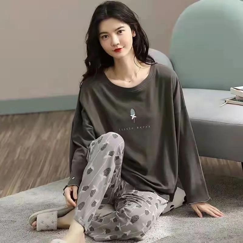 Set for Women's  Student Long Sleeve Spring Loungewear Ladies Simple Loose Suit Homewear Casual Sleepwear