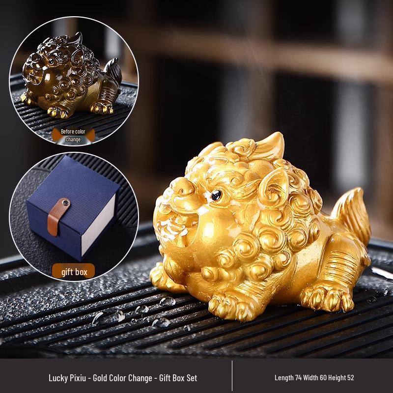 Auspicious Pixiu Color-Changing Tea Pet Ornament for Wealth, Kung Fu Tea Set Accessory, Tea Tray/Table Decoration, Nourishable with Water.
