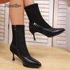 Pointed Toe High Heel Elegant Women's Brown Short Boots Side Zip Stretch Sock Boots for Women Fashion Leather Black Botines
