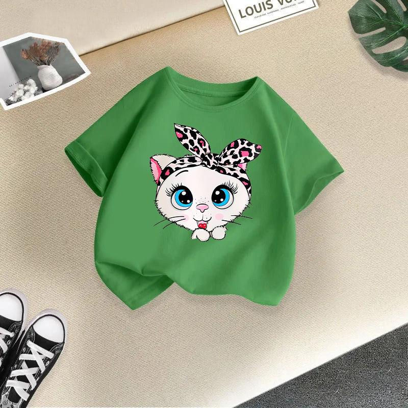 Girl T Shirt Kids 100% Cotton Clothes Tshirt Tops Tee Boys Tee 2-13Y Children Cat Printed T-shirt