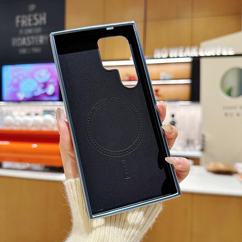 For Magsafe Magnetic Wireless Charging Luxury Solid Color Leather Bumper Phone Case For Samsung S25 Ultra S23 S22 S24 Ultra Plus