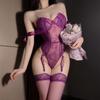 Domila Purple Sex Shapewear Onesie Bow Silk Strap Sexy Sex Underwear with Stockings Set