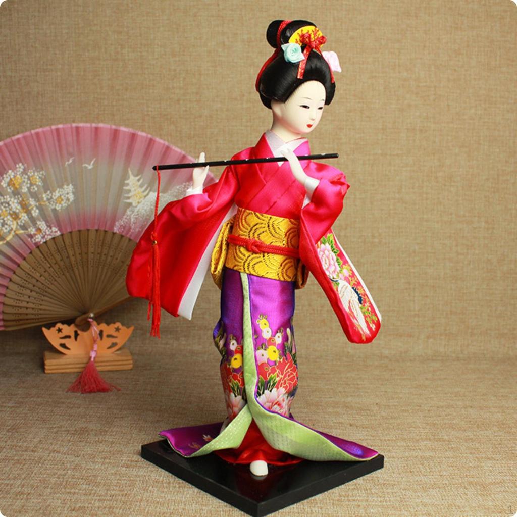 Geisha Doll HandCrafted Figurine Traditional Japanese KimonoClad G1