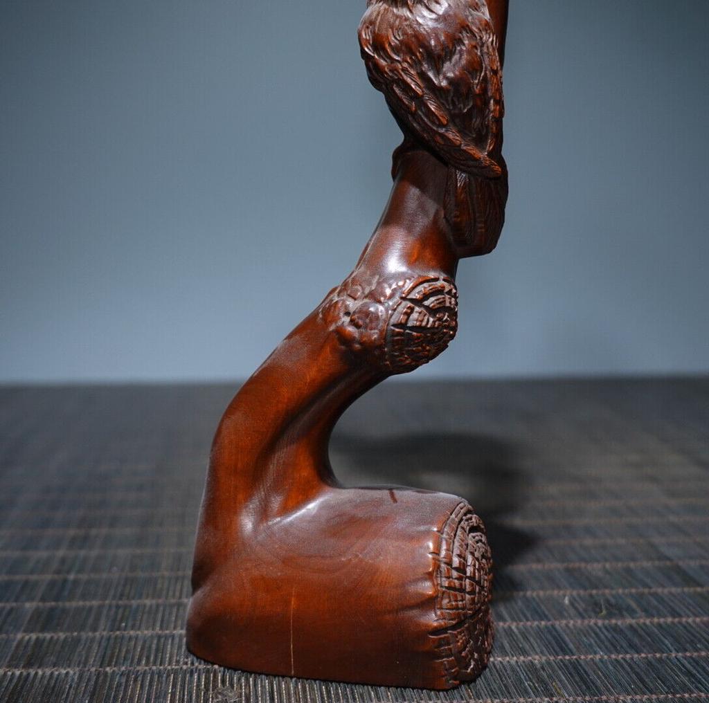 Chinese Antique Vintage Boxwood Wood Carving Wooden Statue Bird Pen Holder Decor