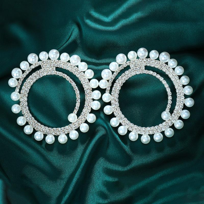 Accessories Super Glitter Pearl Round Earrings Women s Vintage Diamond Set Circle Earrings