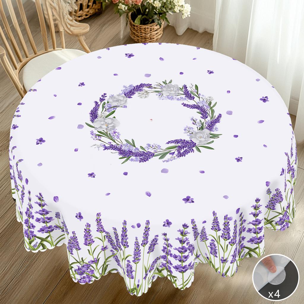 1 Piece Spring And Summer Purple Lavender Pattern Round Tablecloth, Flower Print Rectangular Tablecloth, Party Tablecloth, Home Table Decoration, Cour