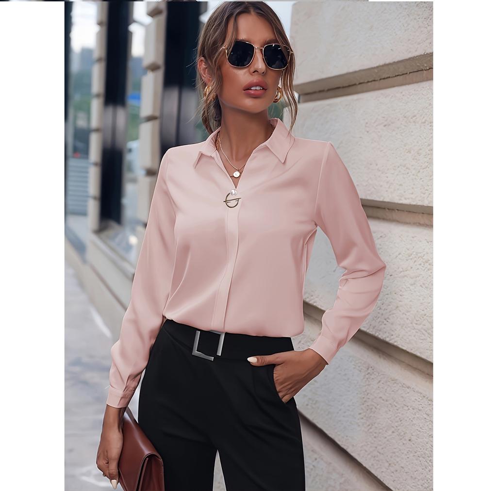 Commuter Women's Versatile Simple Solid Color Shirt Long Sleeved Medium Long Oversized Shirt