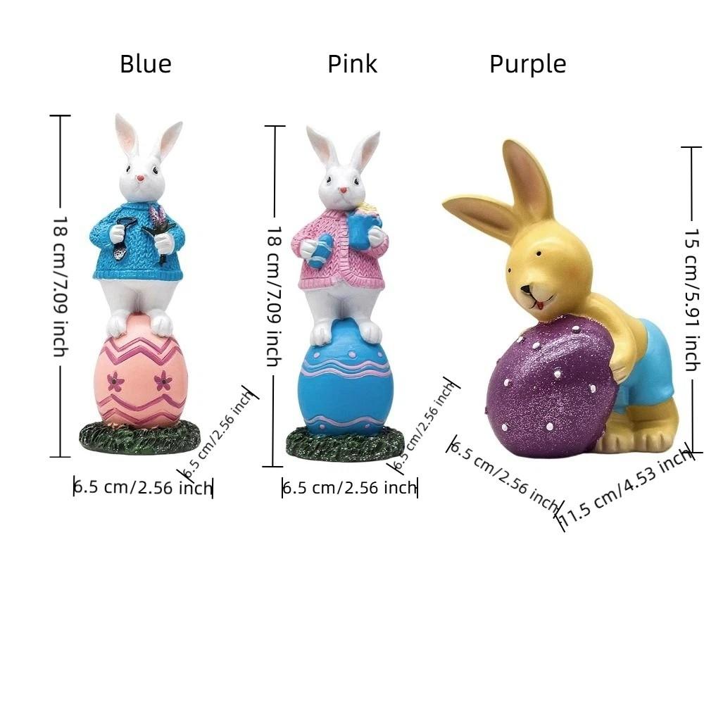 Cartoon Easter Bunny Figurine Handmade Standing Bunny Egg Statue Lovely Sculpture Resin Rabbit Sculpture Easter Party