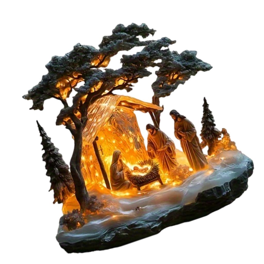 Detailed Holiday Nativity Scene Acrylic Sculpture Figurine for Christmas Church Desktop Decors and Family Altars Gift