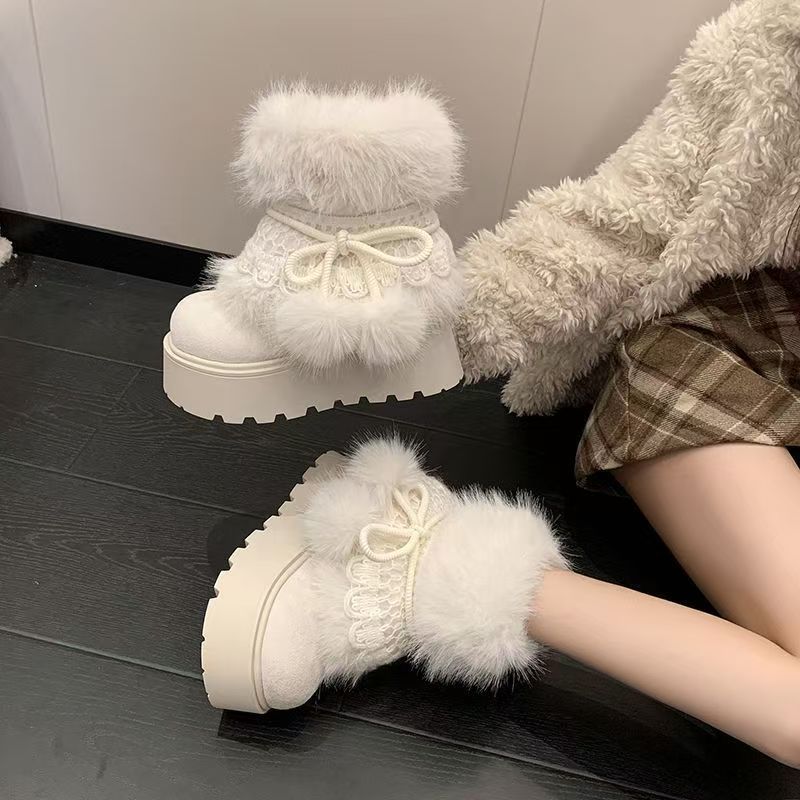 

Women s Soft Elastic Thick Sole Winter Warm Cold Padded Snow Boots Non-slip Wear Outdoor Leisure Sports Mid-calf Cotton Boots 40