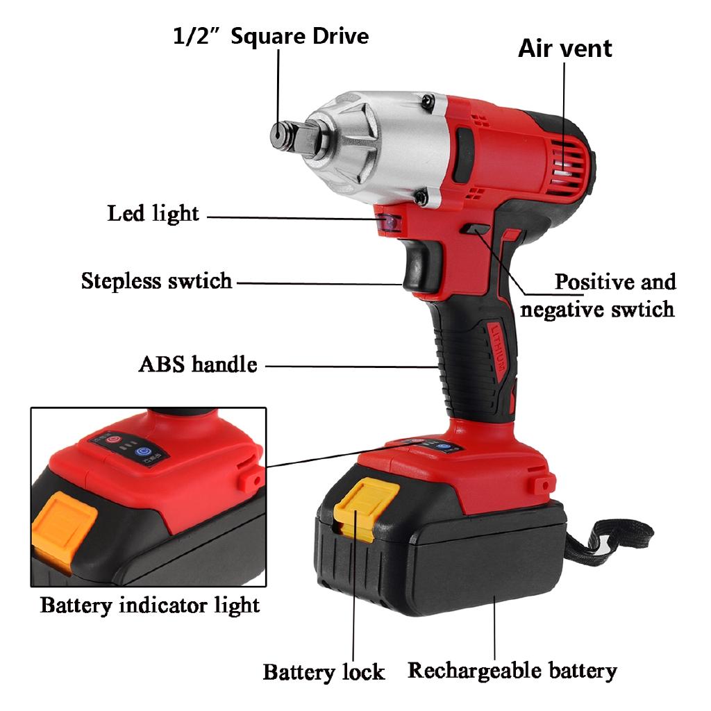 128TV 21V Cordless Impact Wrench Machine Set Electric Drill Hammer Tool With LED Light Battery Rechargeable
