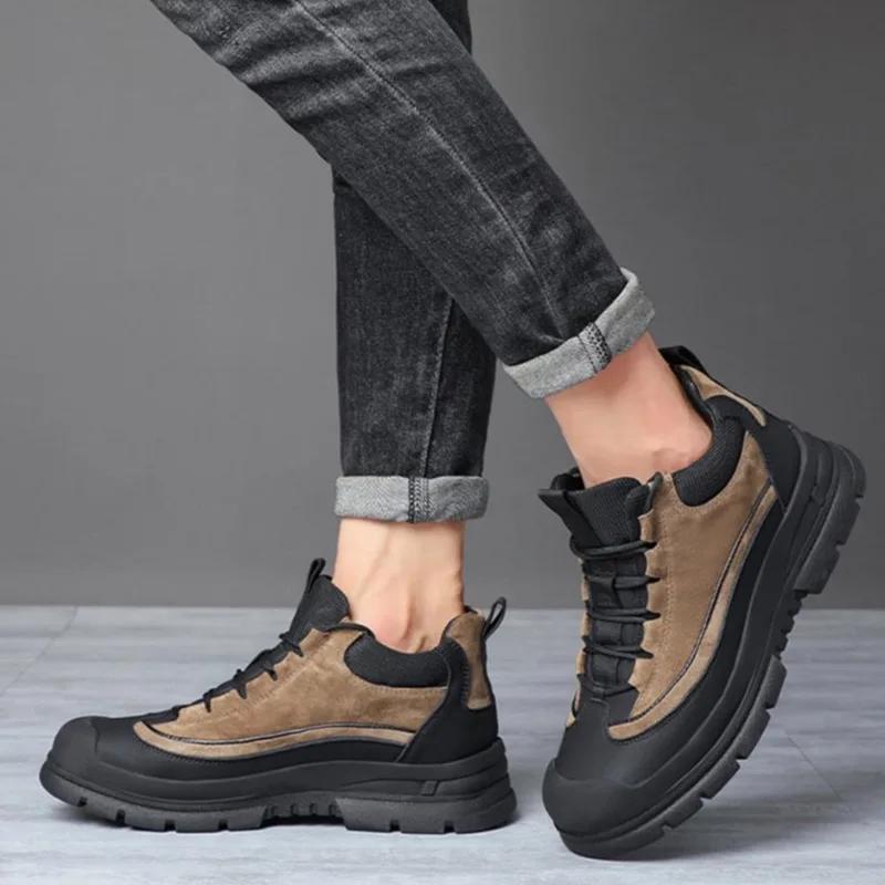 2024New Men's Boots Winter Plush Warm Snow Boot Waterproof Leather Sport Cotton Shoes for Men Non Slip Hiking Boots Botas Hombre