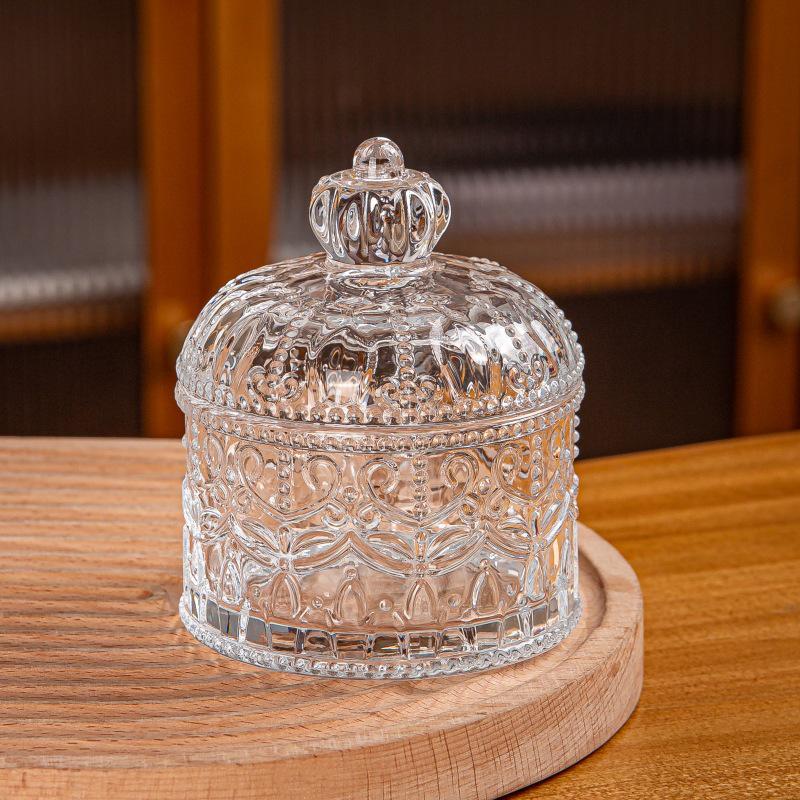 Stylish Glass Storage Jar with Lid: Versatile Clear Jar for Candies, Cotton Swabs, Makeup Brushes, Pens, or Tea.