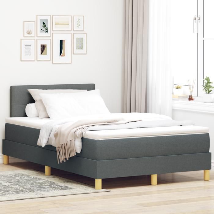 VidaXL Lit avec Sommier et Matelas Gris Foncé 120x200 cm Tissu 3338910