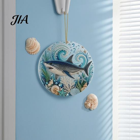 Durable Acrylic Coastal Decor Ocean Theme Pearl Art Hanging Ornament, 2D Flat Decorative Pieces for Bedroom Office Sea Life Suncatcher, Beaded Pattern