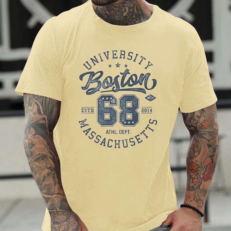 

Базовая футболка большого размера с круглым вырезом и принтом, мужская модная футболка с коротким рукавом - мягкая полиэстеровая ткань средней эластичности, летняя мужская одежда свободного кроя XXXL