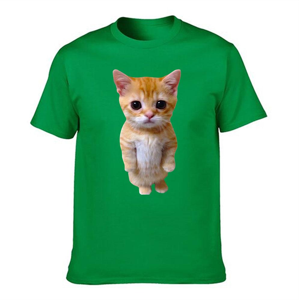 Unisexs Cotton Tshirt Adorable Standing Orange Kitten Print Casual Crew Neck Short Sleeve Tee For Daily Wear