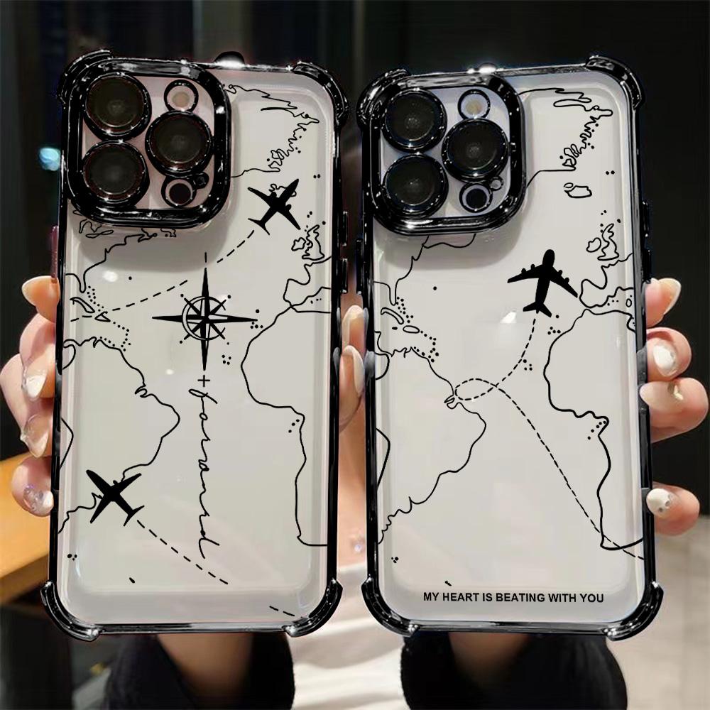 Travel Airplane Route Design Plating Phone Case For vivo Y39 Y29 V40 Y38 Y200i Y03 Y200 V29e V27 Y17s Y78 Y36 Y27 Lite Pro 4G 5G