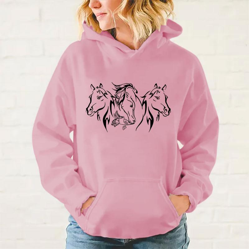 Y2k Hoodies Horses Hoodies Pullover Unisex Hooded Sweatshirt Harajuku Streetswear Long Sleeve