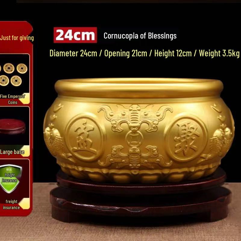 Chinese Brass Treasure Ornament: Large Copper Basin for Home Decor