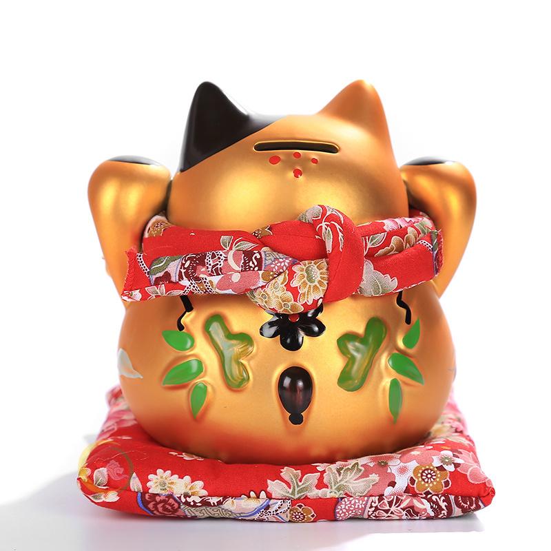 6 inch Golden Ceramic Maneki Neko Statue Lucky Cat Money Box Feng Shui Figurine Home Decor Ornament