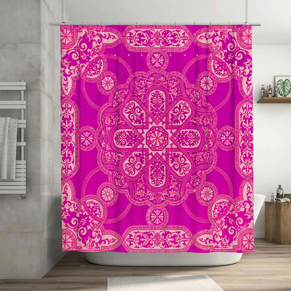 Vintage Boho Mandala Shower Curtain Pink White Decorative Bathroom Decor Floral Home Textile