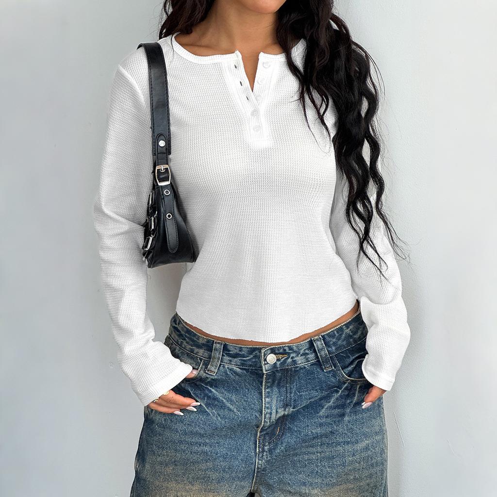 Hot Girl Style Button Long-sleeved Vest T-shirt Women's Spring and Summer