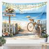 Tropical Sea Tapestry Blue Wave Palm Trees Wall Hanging, Summer Ocean Theme Cartoon Wall Blanket Home Artwork, Kids Girls Room