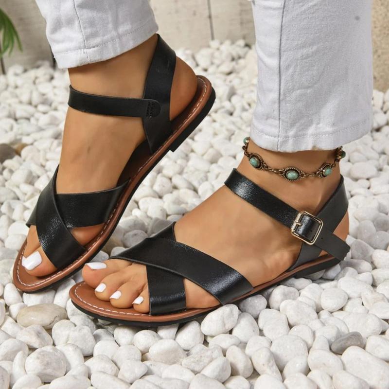 Large Summer Flat Sandals Beach Sandals For Women 36 чёрный