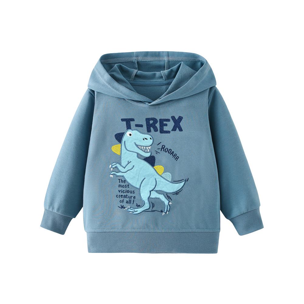 Boys' Cartoon T-Rex Embroidered Hooded Sweatshirt - 2026 Autumn/Winter Collection