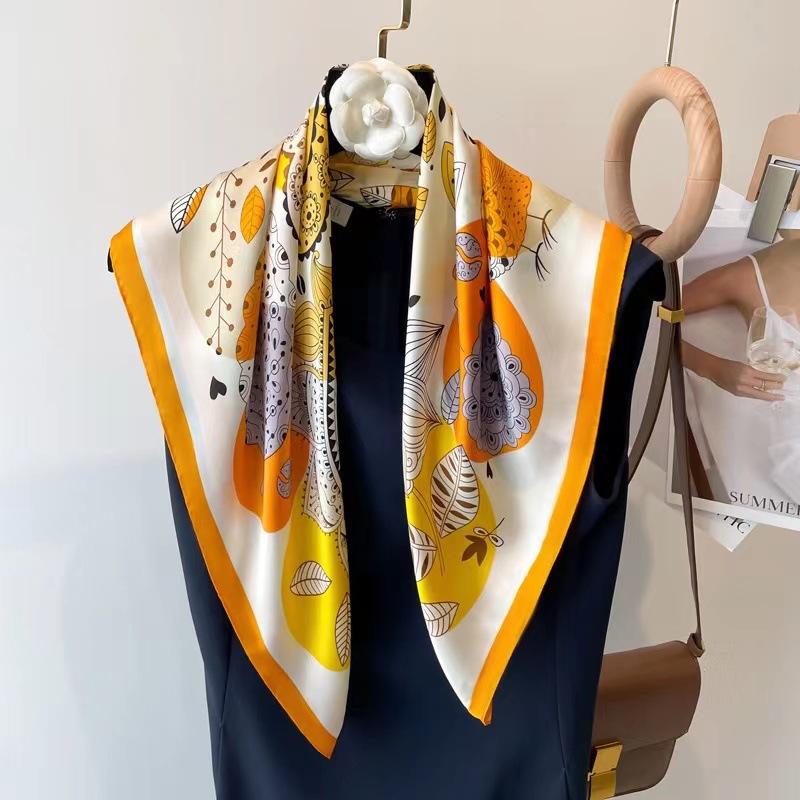 New small silk scarf women's 71 square scarf spring and autumn summer with shirt neck protector scarf professional flight attendant thin scarf