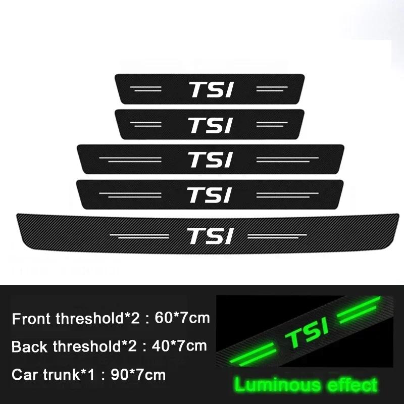 RSQ1 Valve Stems Caps Luminous Auto Door Sill Protect Decals Anti Scratching, For Volkswagen VW TSI Logo Car Threshold Strip Welcome