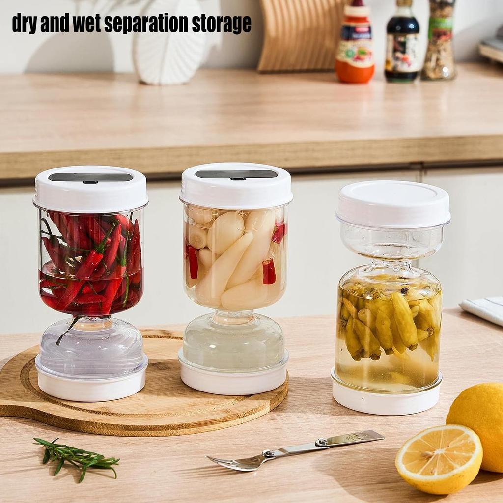 Leak Proof Preserving Jar with Strainer Dry Wet Separation Storage Container for Cucumbers Pickles and Fermented Foods