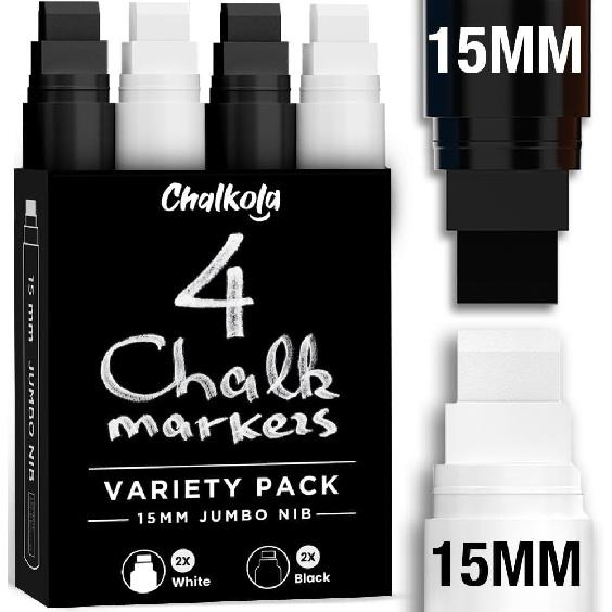 8 Washable Window Markers for Cars - 15mm Jumbo, 3 in 1 Nib, 28g Ink - Liquid Chalk Markers for Chalkboard, Blackboard, Glass, Bistro, Auto, Menu