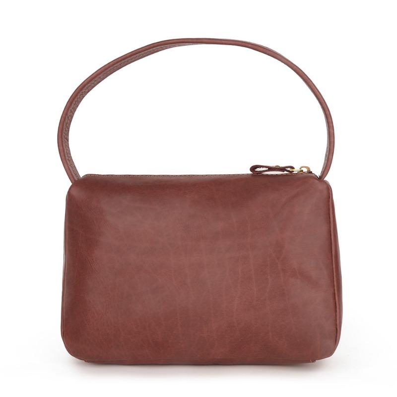 Leather women's bags, large-capacity armpit bags, portable shoulder bags, simple and fashionable vegetable tanned leather shoulder bags.