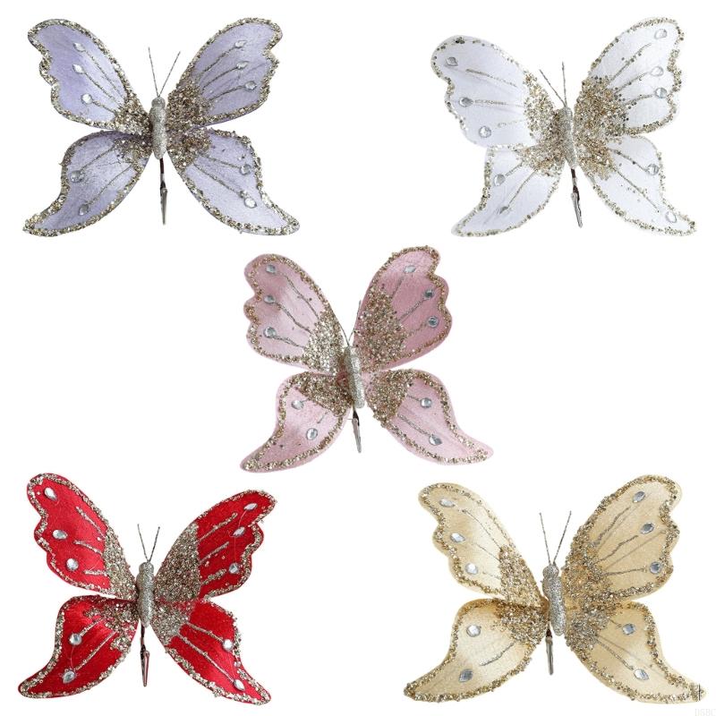 Foam Cloth Butterfly Ornament 25Cm Glittering Wing Christmas Tree Hanging Decoration For Fireplaces Doorway Display