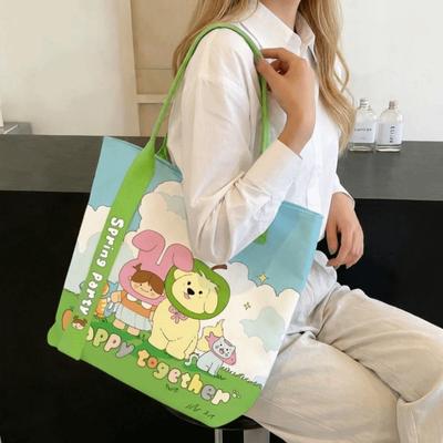 New Cartoon Print Canvas Bag Large Capacity Reusable Tote Bag Lightweight Versatile Shoulder Bag Student