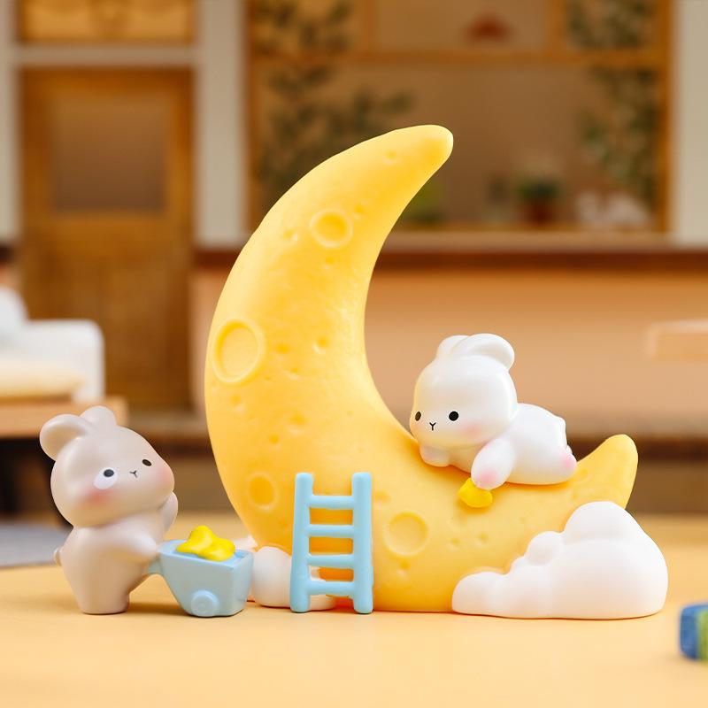 Cartoon New Cute Star Moon Story Night Light Resin Crafts Button Electric Cell