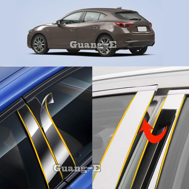 Car TPU/Glossy Mirror Pillar Post Cover For Mazda 3 Mazda3 Axela 2014 2015 2016 2017 2018 Door Trim Window Sticker 10pcs