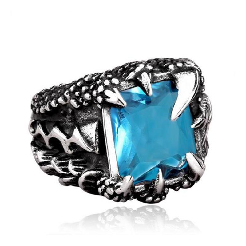 

Винтажное кольцо Рубин Коготь Дракона Титановая сталь Драгоценный камень Ювелирное изделие Китайский стиль Кольцо с драконом 17 светло-синий