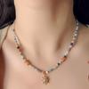 Stone Beaded Ethnic Sun Pendant Necklace - Retro Luxury Clavicle Chain