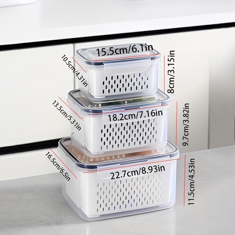 3pcs Plastic Food Storage Container Set with Drainage Basket and Lids-Leakproof,Fridge-Safe,Reusable Kitchen Organizer for Fruits,Vegetables,and Food