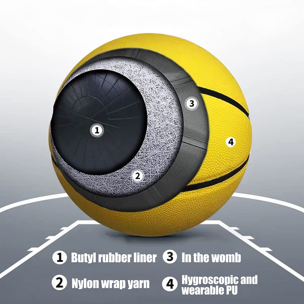 Size Solid Color Standard Suitable for Indoor and Outdoor and 7 5/6/7 Basketball, Non-Slip Wear-Resistant, Use, Kids, Girls, Youth, Adults, Yellow,